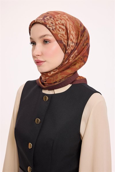 Viskon Velora Eşarp Dört Mevsim Dalga İzi Desen Mürdüm 90X90