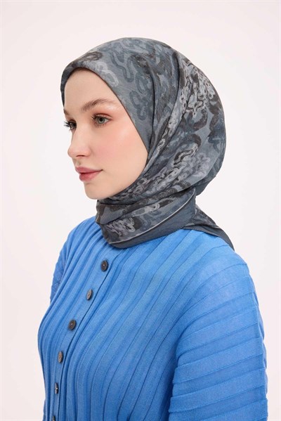 Viskon Velora Eşarp Dört Mevsim Dalga İzi Desen Patina Yeşili 90X90