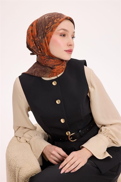 Viskon Velora Eşarp Dört Mevsim Dalga İzi Desen Mocha 90X90