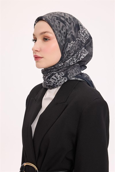 Viskon Velora Eşarp Dört Mevsim Dalga İzi Desen Koyu Gri 90X90