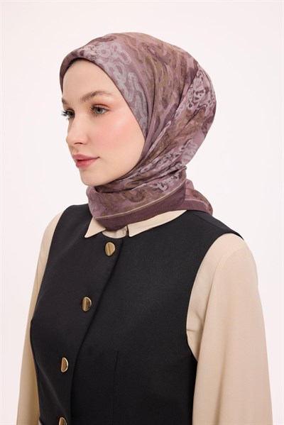Viskon Velora Eşarp Dört Mevsim Dalga İzi Desen Koyu Gül Kurusu 90X90