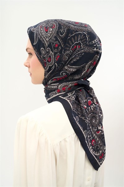 Viskon Velora Eşarp Dört Mevsim Etro Desen Canlı Siyah 90X90