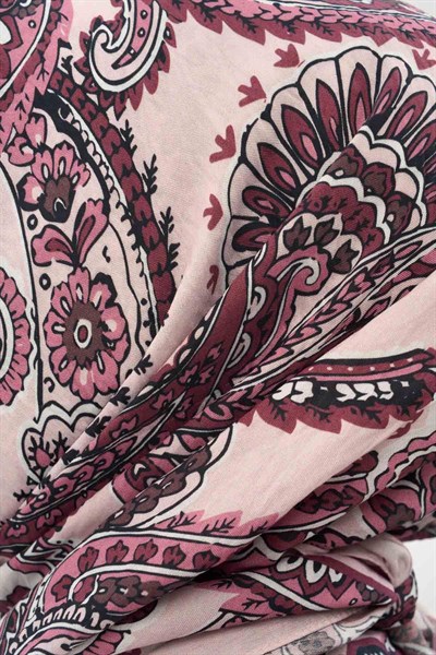 Viskon Velora Eşarp Dört Mevsim Etro Desen Toz Pembe 90X90