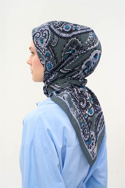 Viskon Velora Eşarp Dört Mevsim Etro Desen Küf Yeşili 90X90