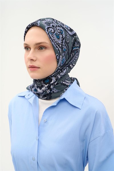Viskon Velora Eşarp Dört Mevsim Etro Desen Küf Yeşili 90X90