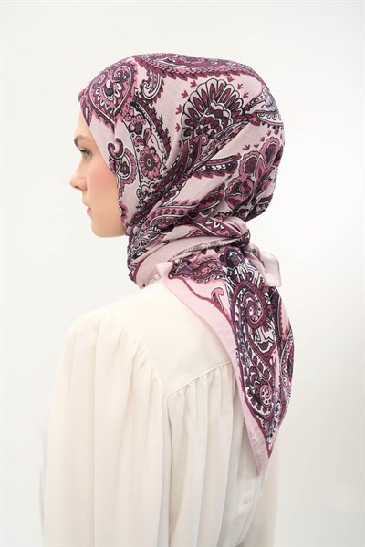 Viskon Velora Eşarp Dört Mevsim Etro Desen Toz Pembe 90X90