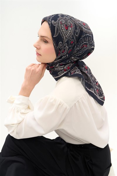 Viskon Velora Eşarp Dört Mevsim Etro Desen Canlı Siyah 90X90