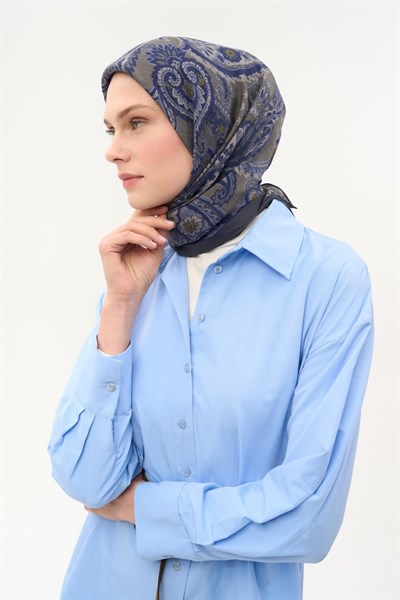 Viskon Velora Eşarp Dört Mevsim Etro Desen Dumanlı Gri 90X90