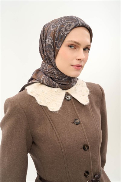 Viskon Velora Eşarp Dört Mevsim Etro Desen Antrasit 90X90