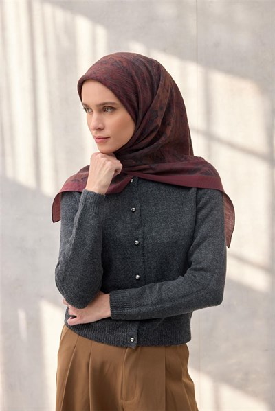 Viskon Velora Eşarp Dört Mevsim Karma Desen Koyu Mürdüm 90x90