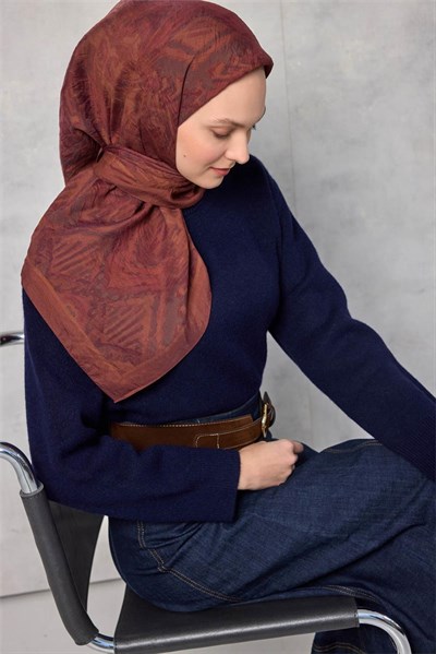 Viskon Velora Eşarp Dört Mevsim Karma Desen Bakır 90x90