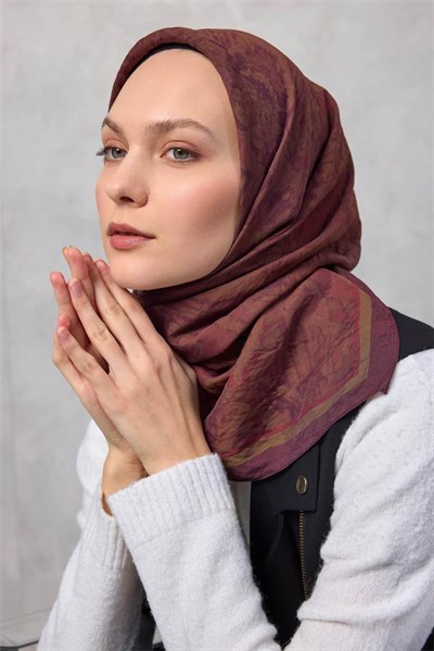 Viskon Velora Eşarp Dört Mevsim Karma Desen Vişne Mürdüm 90x90