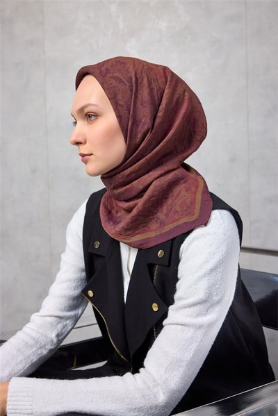 Viskon Velora Eşarp Dört Mevsim Karma Desen Vişne Mürdüm 90x90