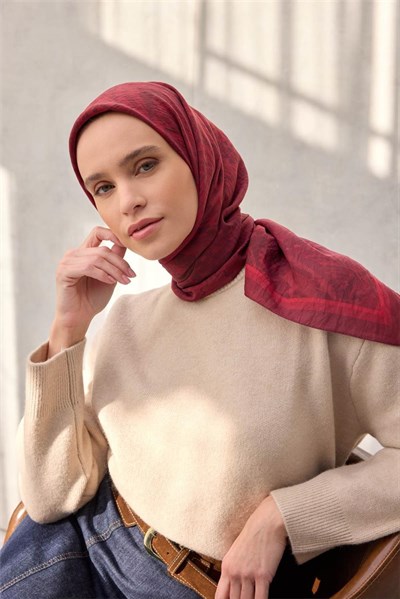 Viskon Velora Eşarp Dört Mevsim Karma Desen Vişne Çürüğü 90x90
