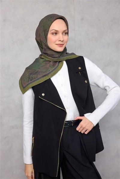 Viskon Velora Eşarp Dört Mevsim Karma Desen Yeşil 90x90