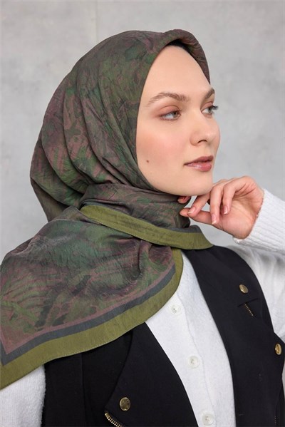 Viskon Velora Eşarp Dört Mevsim Karma Desen Yeşil 90x90