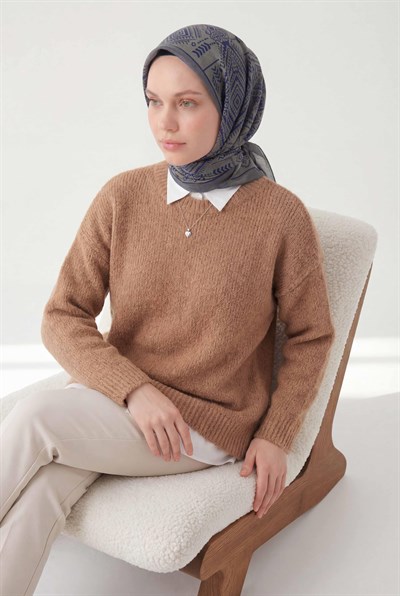 Viskon Velora Eşarp Dört Mevsim Kilim Desen Küf Yeşili 90X90