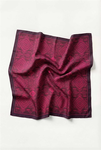 Viskon Velora Eşarp Dört Mevsim Kilim Desen Mürdüm 90X90