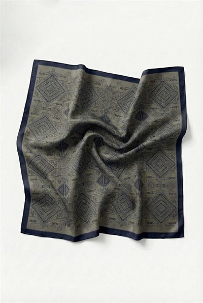 Viskon Velora Eşarp Dört Mevsim Kilim Desen Haki 90X90