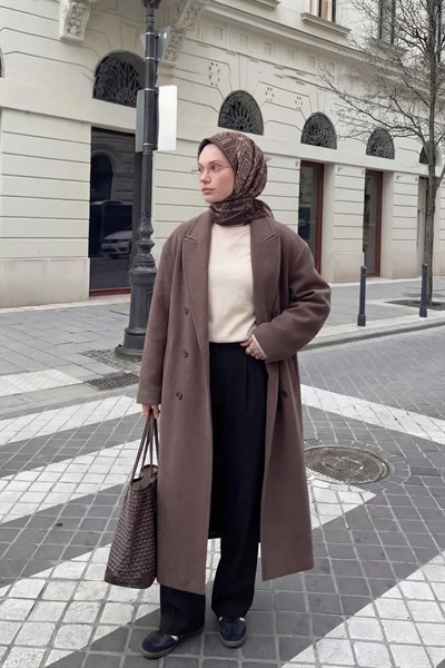 Viskon Velora Eşarp Dört Mevsim Kilim Desen Koyu Füme 90X90