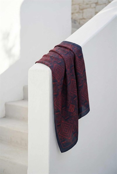 Viskon Velora Eşarp Dört Mevsim Kilim Desen Siyah 90X90