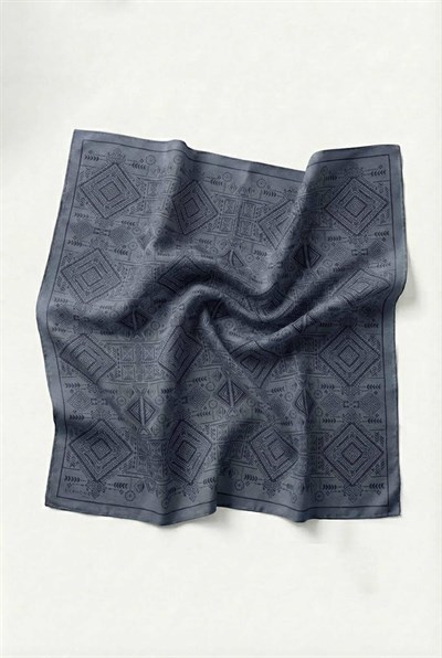 Viskon Velora Eşarp Dört Mevsim Kilim Desen Mavi 90X90