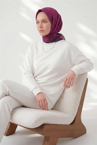 Viskon Velora Eşarp Dört Mevsim Kilim Desen Mürdüm 90X90