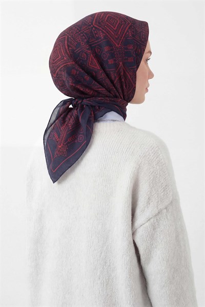 Viskon Velora Eşarp Dört Mevsim Kilim Desen Siyah 90X90