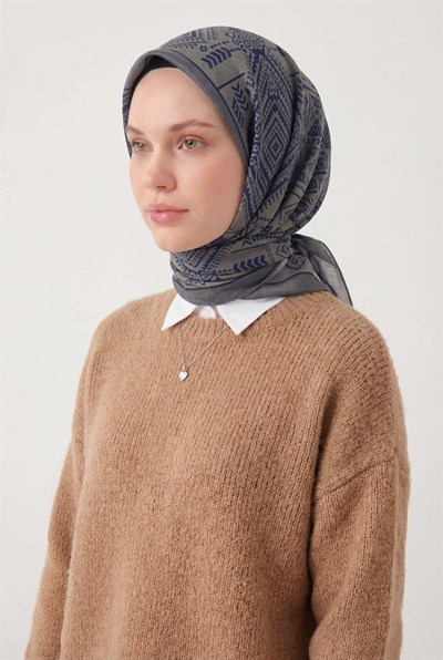 Viskon Velora Eşarp Dört Mevsim Kilim Desen Küf Yeşili 90X90