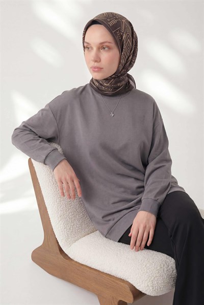 Viskon Velora Eşarp Dört Mevsim Kilim Desen Koyu Füme 90X90