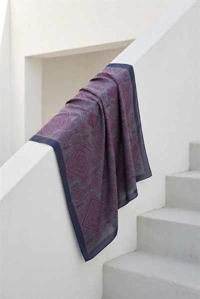 Viskon Velora Eşarp Dört Mevsim Kilim Desen Lacivert 90X90