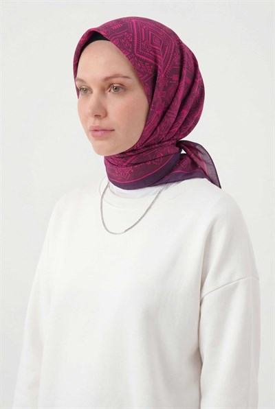 Viskon Velora Eşarp Dört Mevsim Kilim Desen Mürdüm 90X90