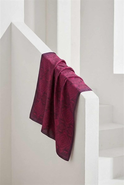 Viskon Velora Eşarp Dört Mevsim Kilim Desen Mürdüm 90X90