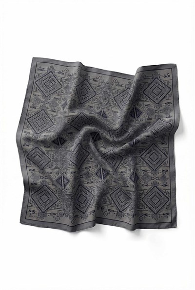 Viskon Velora Eşarp Dört Mevsim Kilim Desen Gri 90X90