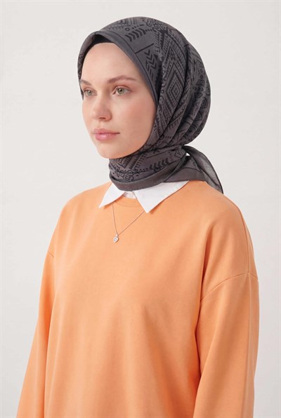 Viskon Velora Eşarp Dört Mevsim Kilim Desen Gri 90X90