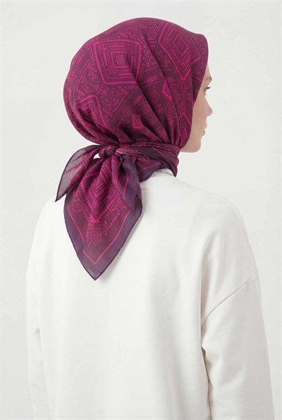 Viskon Velora Eşarp Dört Mevsim Kilim Desen Mürdüm 90X90