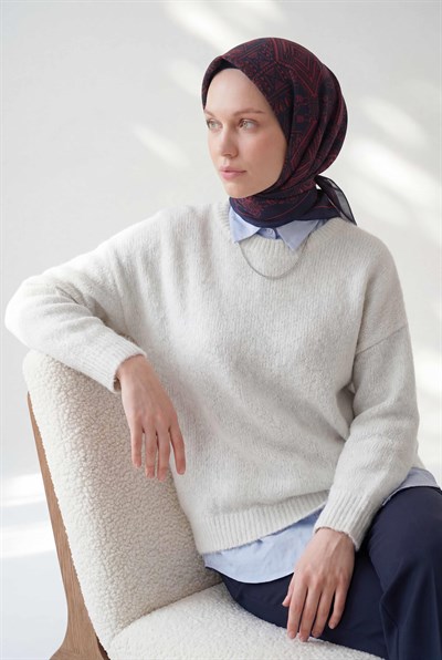 Viskon Velora Eşarp Dört Mevsim Kilim Desen Siyah 90X90