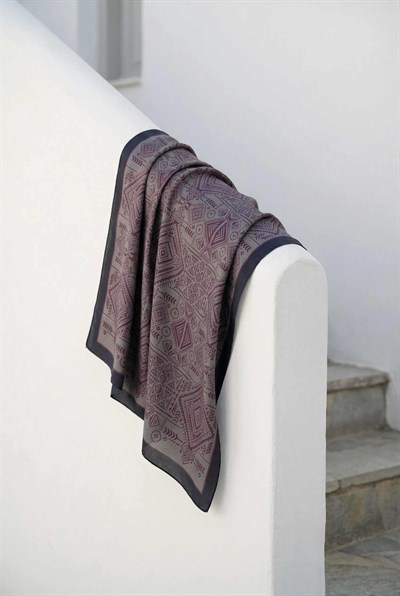 Viskon Velora Eşarp Dört Mevsim Kilim Desen Gri Siyah 90X90