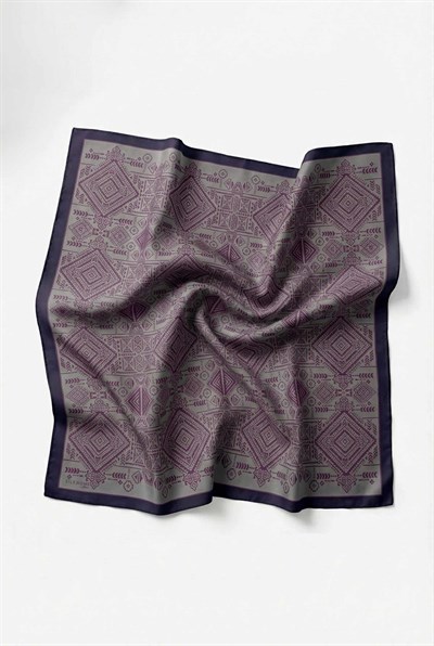 Viskon Velora Eşarp Dört Mevsim Kilim Desen Gri Siyah 90X90