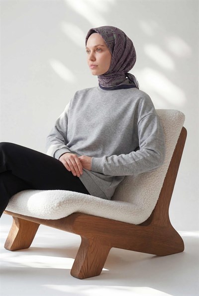 Viskon Velora Eşarp Dört Mevsim Kilim Desen Gri Siyah 90X90