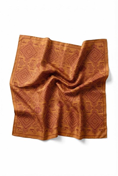 Viskon Velora Eşarp Dört Mevsim Kilim Desen Tarçın 90X90