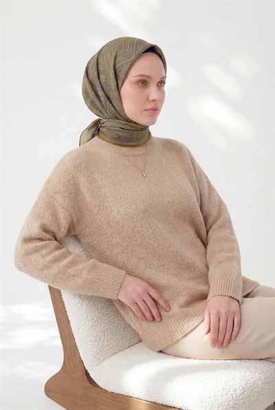 Viskon Velora Eşarp Dört Mevsim Kilim Desen Hardal 90X90