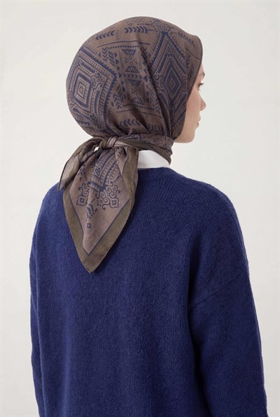 Viskon Velora Eşarp Dört Mevsim Kilim Desen Mocha 90X90
