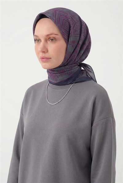 Viskon Velora Eşarp Dört Mevsim Kilim Desen Lacivert 90X90