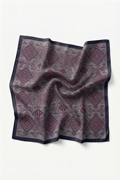 Viskon Velora Eşarp Dört Mevsim Kilim Desen Lacivert 90X90