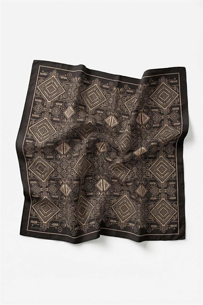 Viskon Velora Eşarp Dört Mevsim Kilim Desen Koyu Füme 90X90