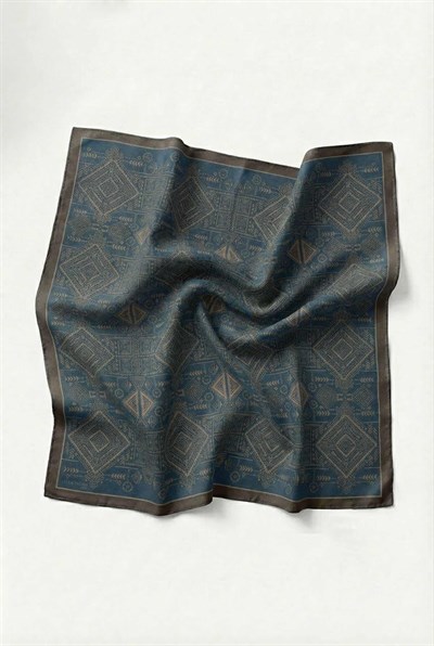 Viskon Velora Eşarp Dört Mevsim Kilim Desen Petrol Mavisi 90X90
