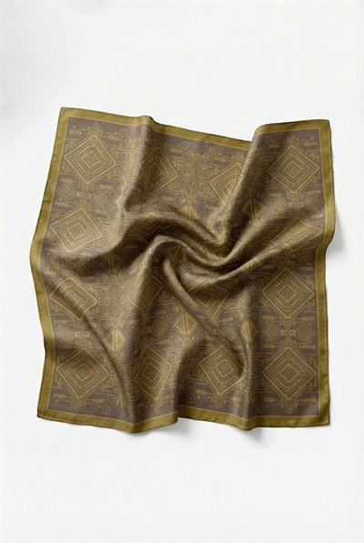 Viskon Velora Eşarp Dört Mevsim Kilim Desen Hardal 90X90