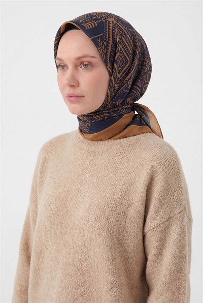 Viskon Velora Eşarp Dört Mevsim Kilim Desen Taba 90X90