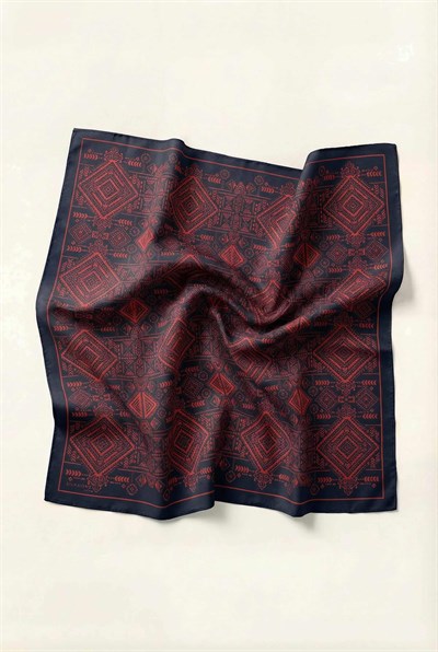Viskon Velora Eşarp Dört Mevsim Kilim Desen Siyah 90X90